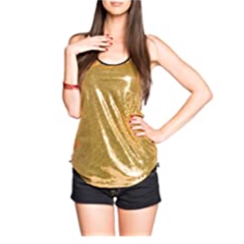 4/$25 Christine Gerard Gold Sequin tank top small